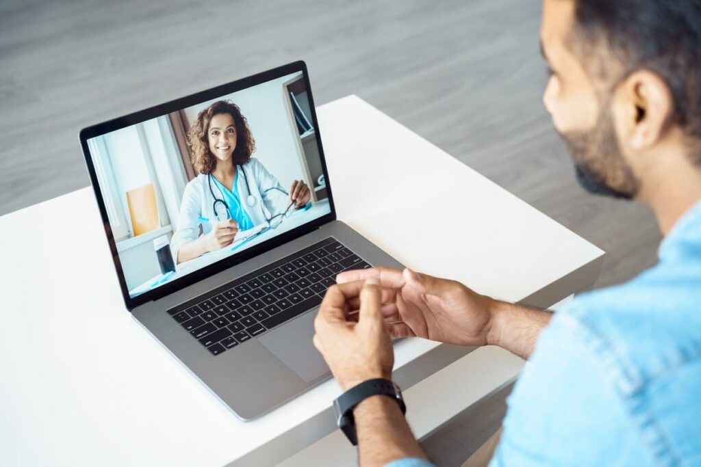 Patient in California having a virtual psychiatry session covered by UMR insurance.
