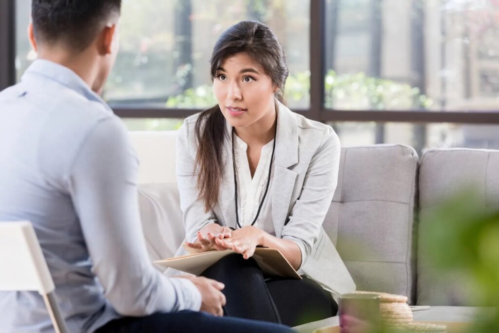 A psychiatrist consulting with a patient at Dignity Health.