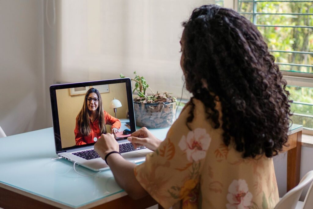 Salinas patient in a virtual psychiatry session on a laptop