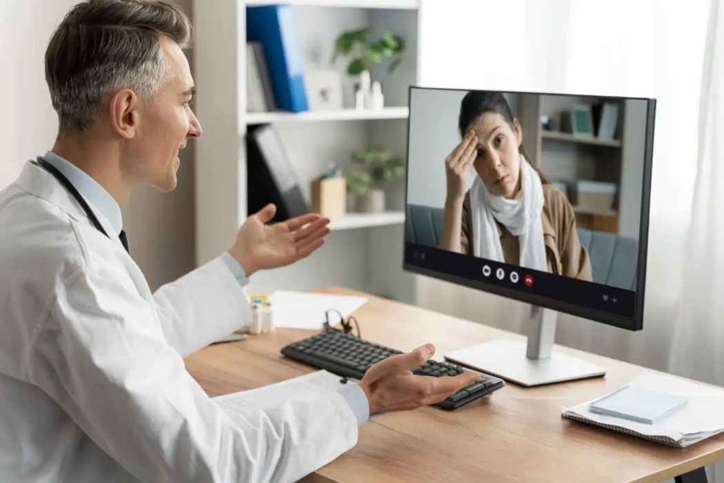 A telehealth psychiatrist from iPsychiatry helping a Placer County patient with insomnia through an online video session