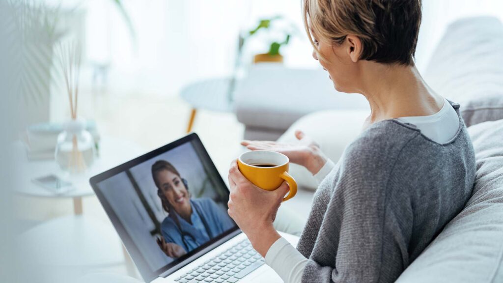 Patient attending online telepsychiatry session in Kern County