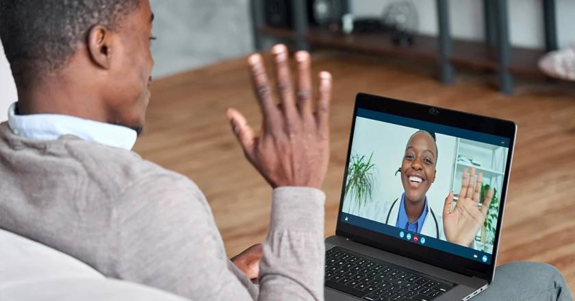 Veteran attending online telepsychiatry session in San Diego