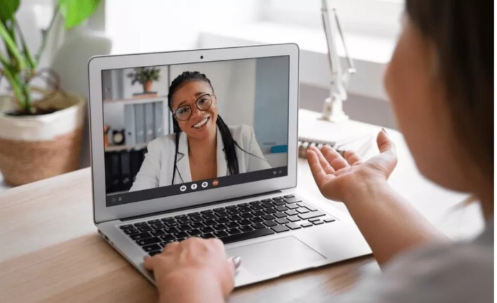 Patient receiving mental health consultation via telepsychiatry in Sacramento