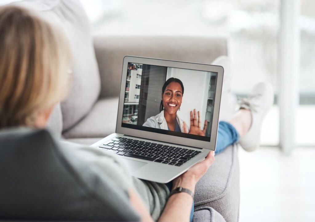 Patient attending an online psychiatric appointment with a mental health professional in Antelope, California