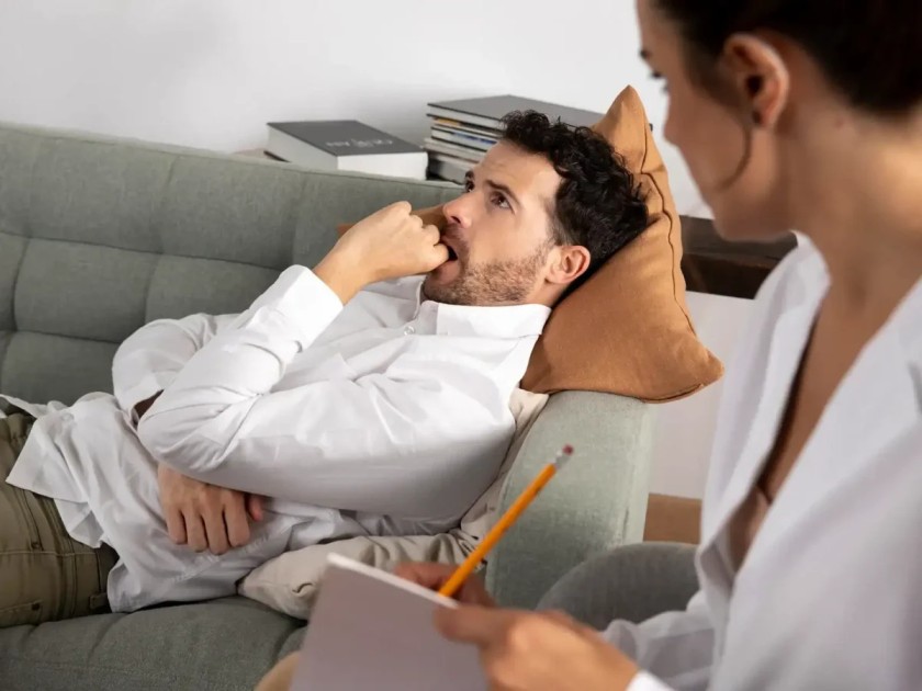 Patient discussing ketamine therapy options, safety, and depression treatment with a healthcare professional in Fair Oaks, California